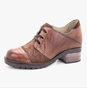 Dromedaris Kalista Lace Up Brown Leather Heeled Bootie
